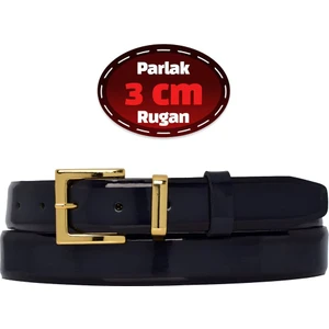 %100 Hakiki Deri, 3 cm Lacivert Rugan Klasik Kadın Kemeri, Business, Kumaş, Takım KEMERI-R47