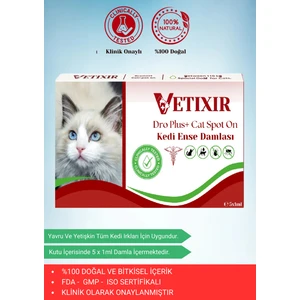Kedi Bitkisel Damla. Bit, Pire, Kene, Deri Bakımı Için Etkili 5 Adet Damla (1-10 Kg)