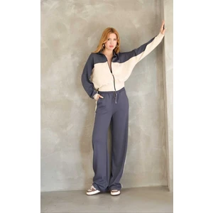 Garnili Fermuarlı Geniş Paçalı Modal Kumaş Eşofman Takım