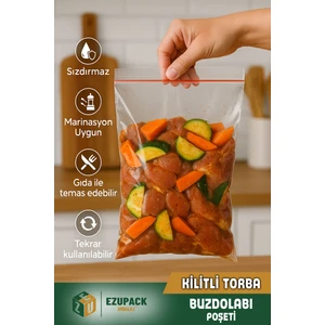 100'lü Buzdolabı Kilitli Torba Poşet Dondurucu Ikramlık Çerez Davet Kına Poşeti 19X25CM