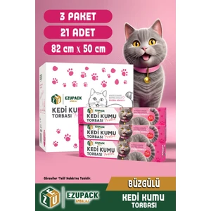 21'li Kedi Kumu Torbası Pudra Kokulu Büzgülü Poşet Pet Evcil Hayvan Kedi Tuvaleti 3 Paket 82X50CM