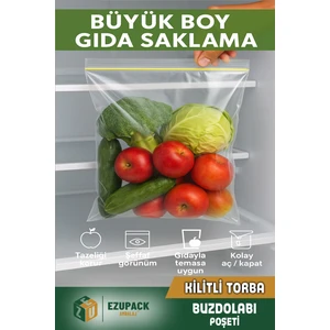 100'lü Buzdolabı Kilitli Torba Poşet Dondurucu Ikramlık Çerez Davet Kına Poşeti 26X36CM