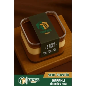 6'lı Kare Tiramisu Cup 280 cc Mika Kase Plastik Şeffaf Kapaklı Sunum Kabı Tatlı & Meze ve Salata Kap
