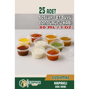 25 Adet Sızdırmaz 30 ml Mini Saklama Kabı Sosluk Buzluk Kabı, Et Suyu, Kemik Suyu, Sos Kabı Mutfak