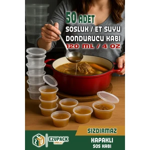 50 Adet Sızdırmaz 120 ml Mini Saklama Kabı Sosluk Buzluk Kabı, Et Suyu, Kemik Suyu, Sos Kabı Mutfak