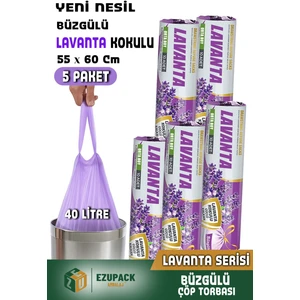 40 Lt ( 5 Paket ) Avantaj Paket Orta Boy Lavanta Kokulu Büzgülü Çöp Poşeti Çöp Torbası 50 Adet
