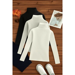 3'lü Paket Kadın Basic Tam Balıkçı Yaka Kazak