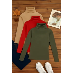 3'lü Paket Kadın Basic Tam Balıkçı Yaka Kazak