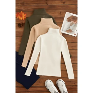 3'lü Paket Kadın Basic Tam Balıkçı Yaka Kazak