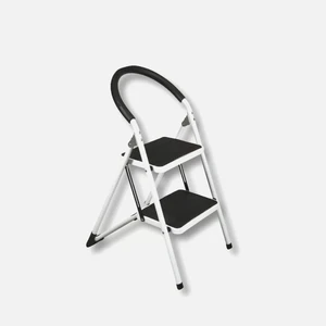 2 Basamaklı Katlanır Merdiven | Kaymaz Geniş Basamaklı Ev & Mutfak Tipi | 150 Kg Kapasiteli Emniyetli Beyaz