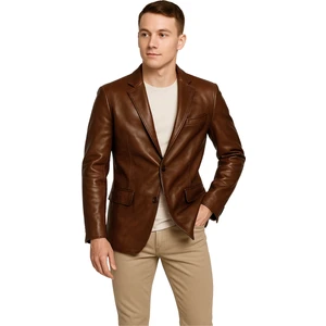 Diego Hakiki Deri Erkek Taba/Kahve Blazer Ceket