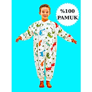 Mini Kiti Elyafsız Organik Kışlık Uzun Kol Çift Kat %100 Pamuk Pazen Dinozorlu Cocuk Bebek Uyku Tulumu
