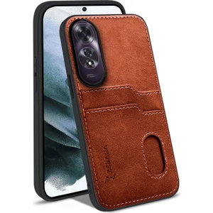 Oppo A60 Uyumlu Kılıf Zebana Kartlıklı Lüx Deri Kılıf Kahverengi