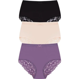 Kadın Külot 3'lü Arkası Dantelli, Yüksek Bel Külot, High Cut (%96 Pamuk - %4 Elastan)