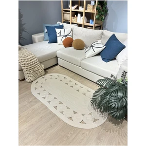 Krem Jüt Hasırlı El Örgüsü Kilim