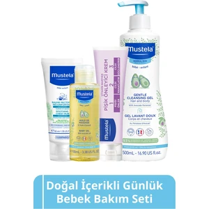 Bebek Günlük Bakım Seti - 4'lü Şampuan, Pişik Kremi, Masaj Yağı ve Göğüs Balsamı, Hassas Ciltler için İdeal, 500 ml + 100 ml + 50 ml + 40 ml