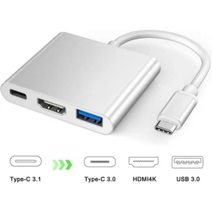 Macbook Uyumlu 4K Full Hd 1080P Type C To 3 Portlu HDMI - USB 3.0 - Pd Çevirici Hub Adaptör