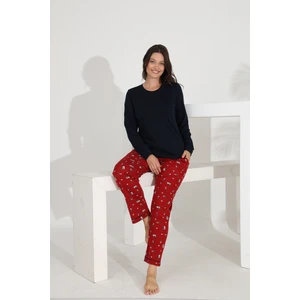 %100 Pamuk Uzun Kol Manşetli Cepli Kadın Pijama Takımı 98515-516