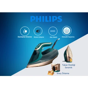 Kireç Önleme Sistemi, 200 Gr/dk Şok Buharı ile Azur 8000 Serisi 3000 W Buharlı Ütü DST8030/70