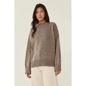 Kadın Bisiklet Yaka Relax Fit Yumuşak Triko Kazak Brown