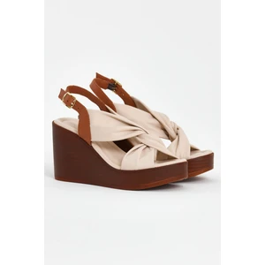 Kadın Dolgu Topuk Deri Sandalet Bej 2310803Y