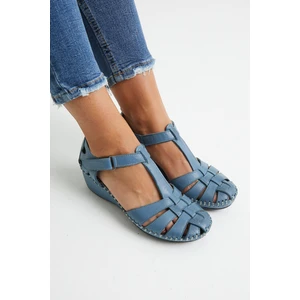Kadın Comfort Deri Sandalet Mavi 18791382