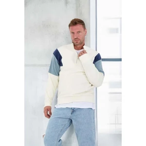 Oversize Erkek Kolları Garnili Selanik Örme Erkek Sweatshirt - Ekru