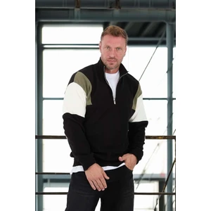 Oversize Erkek Kolları Garnili Selanik Örme Erkek Sweatshirt - Siyah