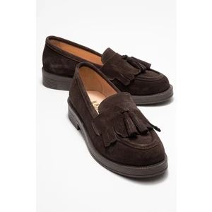 Milina Kahverengi Süet Püsküllü Hakiki Deri Kadın Loafer Ayakkabı