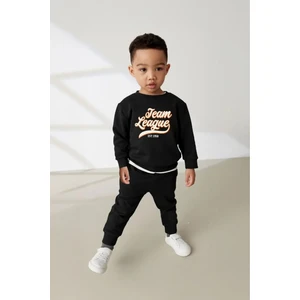 Erkek Çocuk Baskılı Şardonlu Sweatshirt Eşofman Altı 2'li Takım
