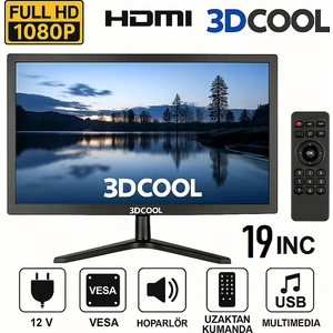 3dcool 3D-19LXAE 19" Full Hd HDMI VGA USB Hoparlörlü Kumandalı 12V LED Monitör