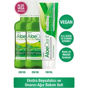 Aloevera Ekstra Beyazlatıcı Diş Macunu100ml Alkolsüz Ve Florürsüz Ağız Bakım Suyu250ml X2 Aloe Dent