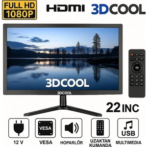 3dcool 3D-22LXAE 22" Full Hd HDMI VGA USB Hoparlörlü Kumandalı 12V LED Monitör