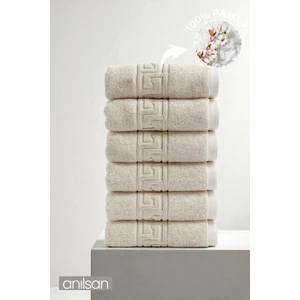 6'lı Greek Krem El Havlusu - 50X90 Cm, 225 Gr, %100 Pamuk, Spa ve Otel Havlusu, Günlük Kullanıma Uygun