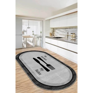 Dijital Yıkanabilir Kaymaz Gri Antrasit Oval Mutfak Halısı Mutfak Dekorasyon DC-5095 Oval
