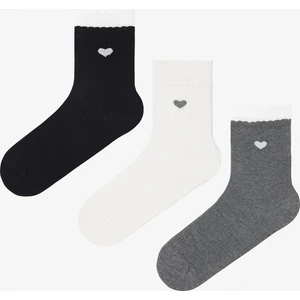 3 Çift Pamuklu Kalp Desenli Fırfırlı Soket Çorap