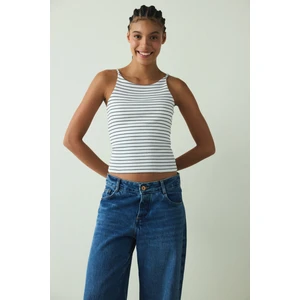 CUPsecret Kendinden Pedli Çizgili Halter Yaka Büstiyer