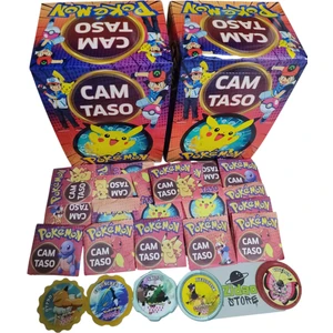 Pokemon Cam Taso 20 Adet Koleksiyon Tasoları Hediyeli Paket ve Mini Sürpriz Oyuncak ile Gönderim