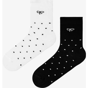 2 Çift Pamuklu Puantiye Desenli ve Fiyonk Detaylı Fırfırlı Soket Çorap