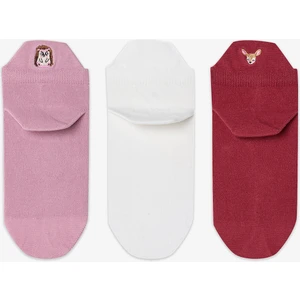 3 Çift Pamuklu Çekçekli Hayvan Nakışlı Patik Çorap