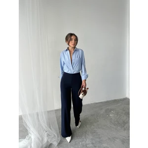 Yandan Fermuarlı Esnek Yüksek Bel Bol Paça Pallazo Pantolon