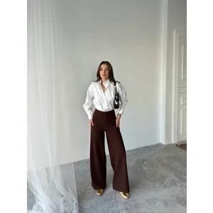 Yandan Fermuarlı Esnek Yüksek Bel Bol Paça Pallazo Pantolon