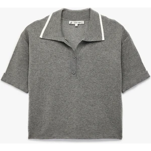 Biyeli Düğmeli Polo Yaka Kısa Kollu Triko Kazak