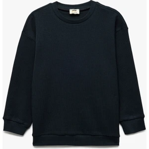 Pamuklu Uzun Kollu Bisiklet Yaka Oversize Basic Okul Sweatshirt