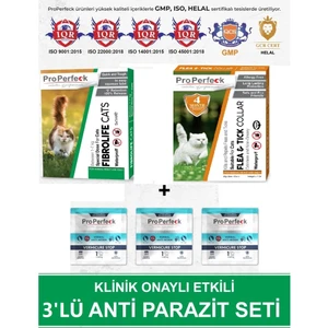 3'lü Set Kedi Iç Dış Prazit Tüm Kediler Için Bitkisel 5 Damla ve 3 Tablet 1 Tasma Paketi