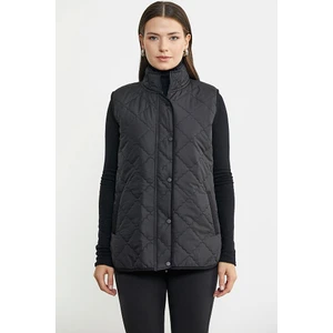 Dik Yaka Cepli Kapitone Yelek - Siyah