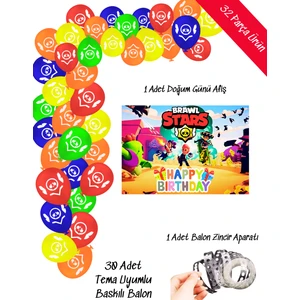 Brawl Stars Balon ve Afişli Doğum Günü Parti Süsleri Zincir Balon Seti
