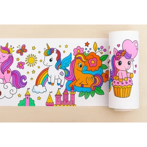 Unicorn Tek Boynuzlu At Sihirli ve Masalsı Unicorn Dünyası Boyama Rulosu 5mt