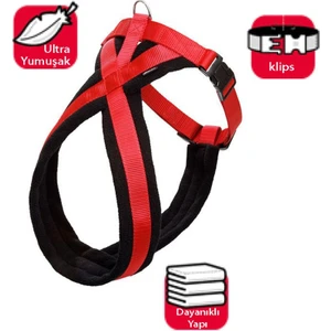 Yumuşak Göğüs Tasma 64-80Cm Siyah-Kırmızı