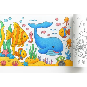 Haydi Dekor 🌊🐠 Su Altı Dünyası Dev Boyama Rulosu (5 Metre) | Okyanus Canlıları – Balıklar – Deniz Kızı – Kaplumbağa – Eğitici Aktivite Kağıdı 🎨🦀